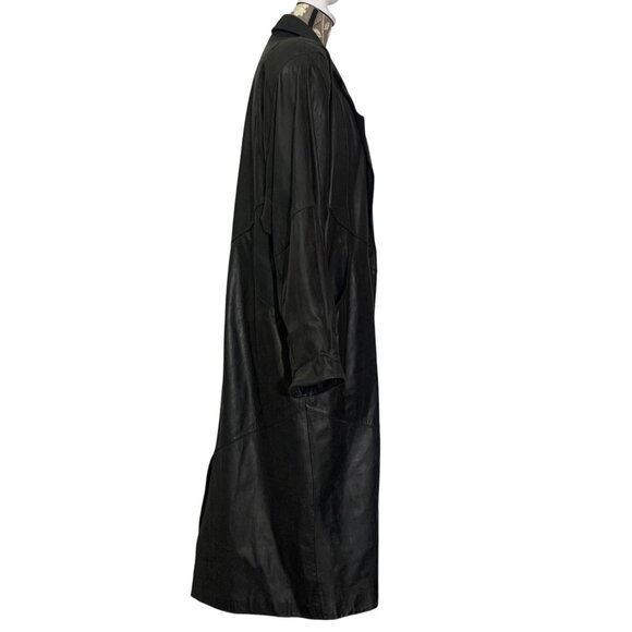 Vintage 1980s Black Leather Trench Coat Duster Womens Size Large By G3, GIII - Picture 3 of 11